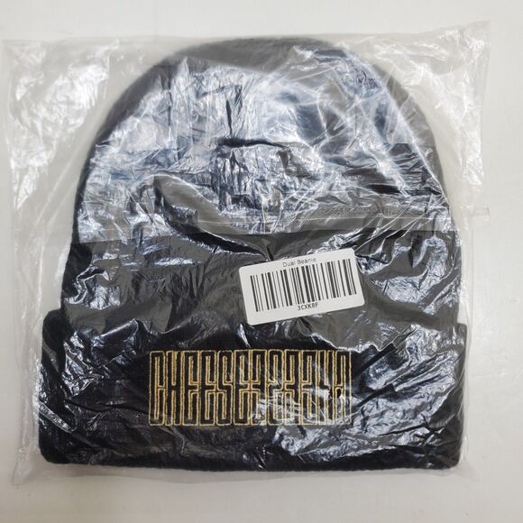 Flan Labs Dual Black Beanie Embroidered One Size Fits ALL 100% Cotton Knit NWT - Picture 6 of 7